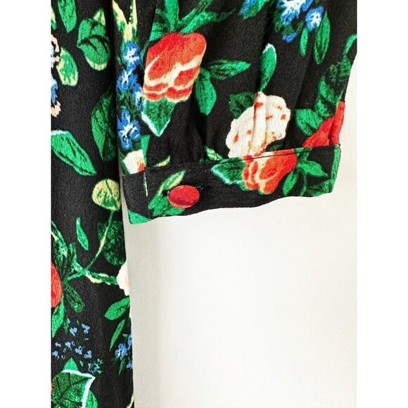 NWT Anthropologie Lacy V-Neck Mini Dress 8 Black Floral Long Sleeve Fit & Flare - Picture 10 of 12